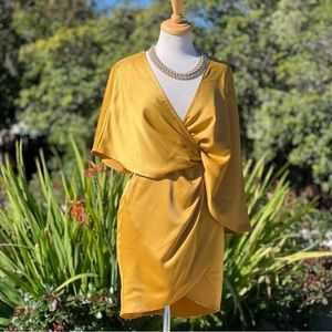 ASOS Grecian gold yellow draped wrap mini dress|size 2